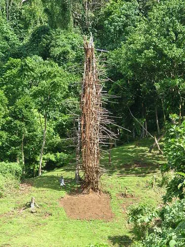 A very tall and rickety tower located on Pentecost Island.